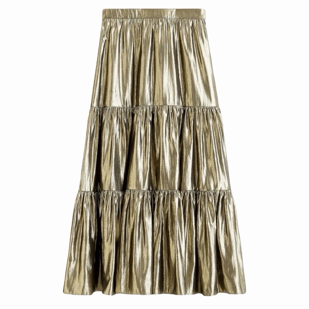 J. Crew - Gold Lame' Tiered Maxi Skirt